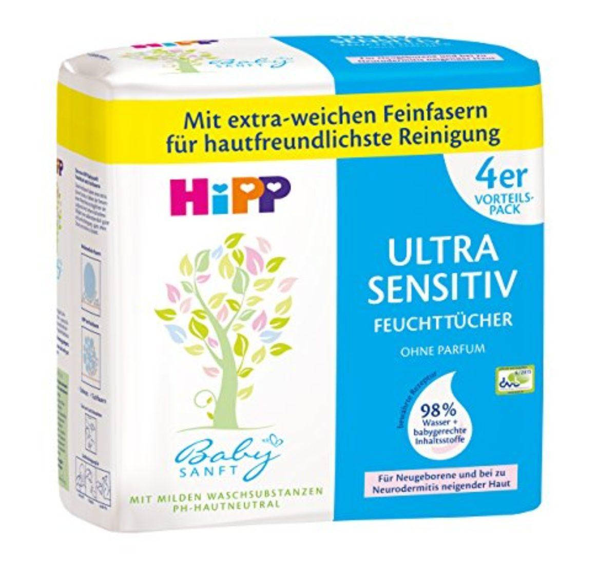 

Детские влажные салфетки Hipp Ultra Sensitiv, 208 шт (4*52шт)