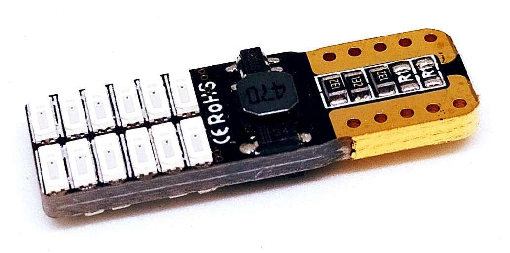 

LED автолампа лед диодная T10 W5W, 24SMD 4014, 12-24В, 5Вт, CANBUS, Красный