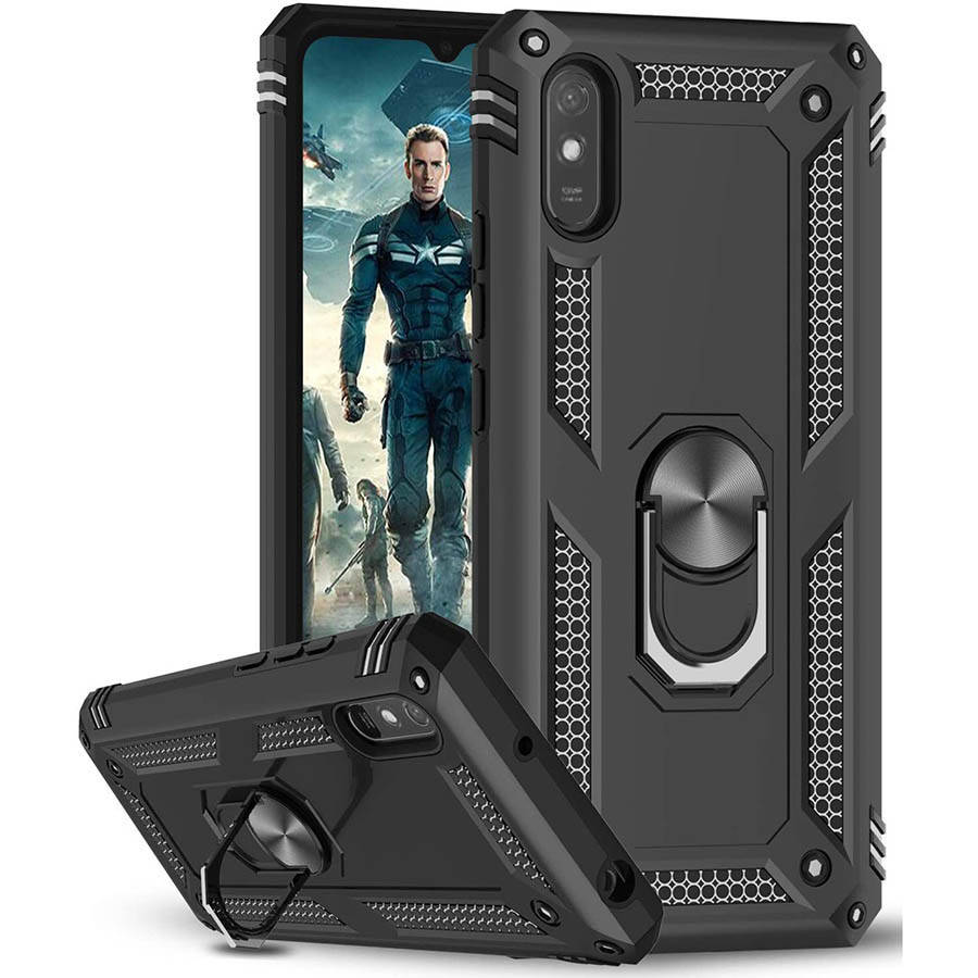 

Чехол Shield для Xiaomi Redmi 9A противоударный бампер с кольцом Black