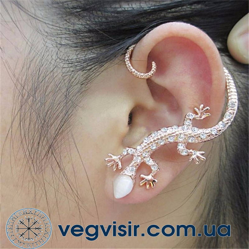 

Элегантный кафф клипс на ухо Ящерица кристаллы серьга Earcuff Клип каф серьги