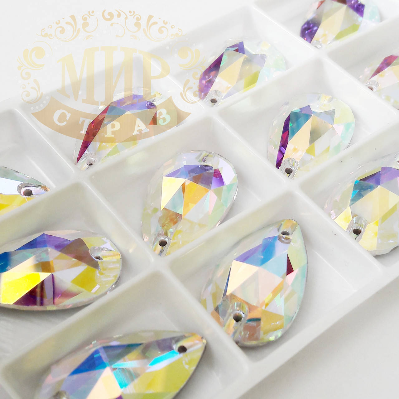 

Пришивные капли стекло Lux, цвет Crystal AB, 7x12мм, 1шт