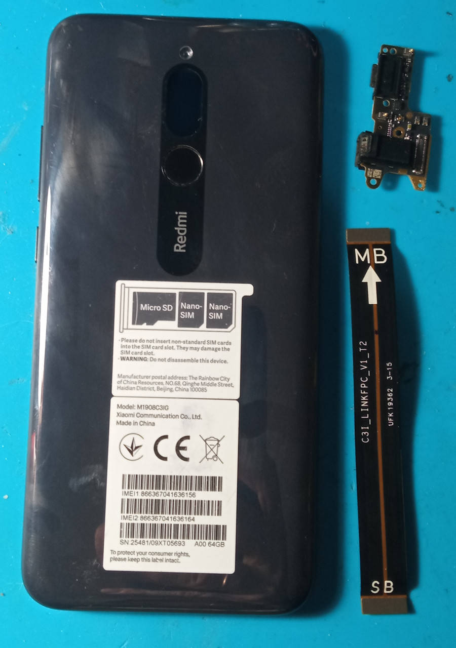

Разборка Xiaomi redmi 8 M1908C3IG плата зарядки, шлейф