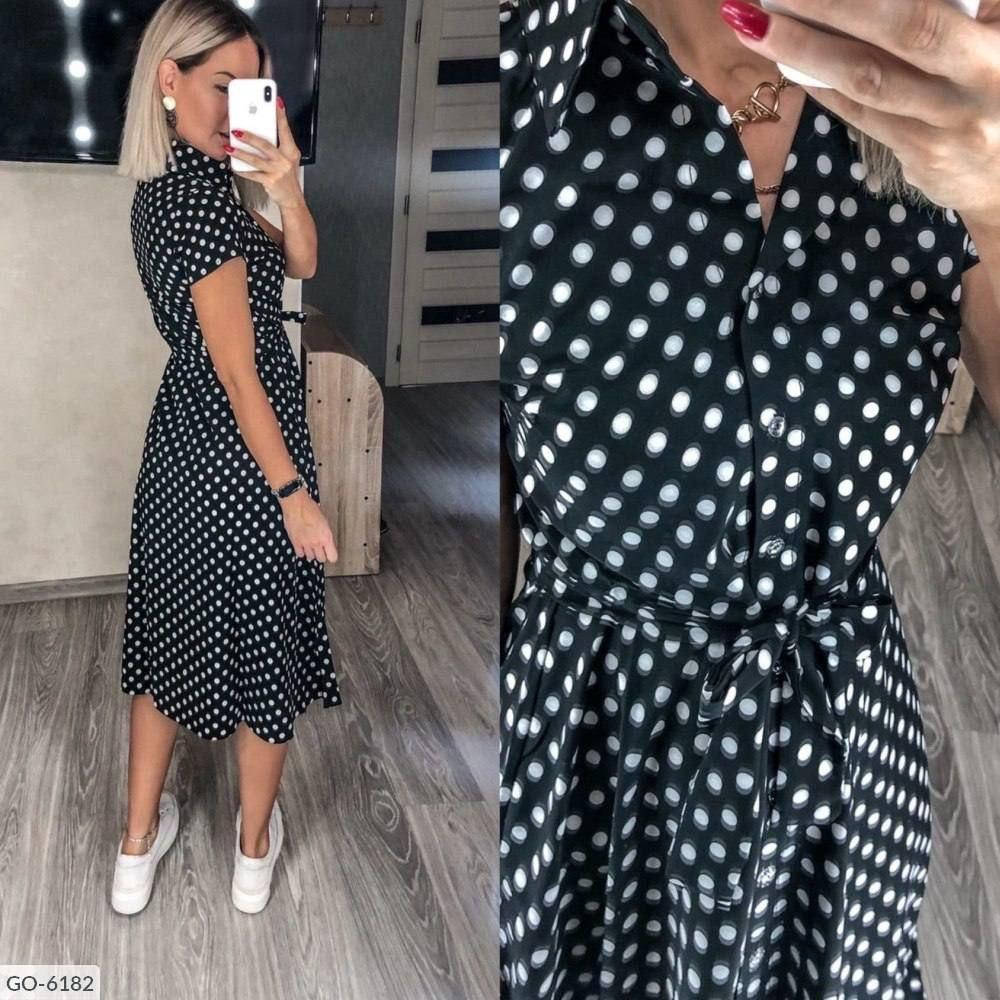 

Женское платье в горошек миди софт на пуговицах с поясом