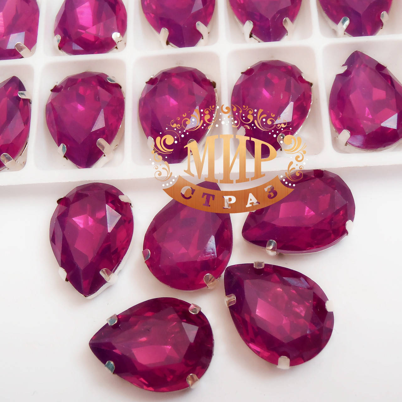 

Cтразы в цапах, Капля, Размер 13x18, Цвет Fuchsia Opal