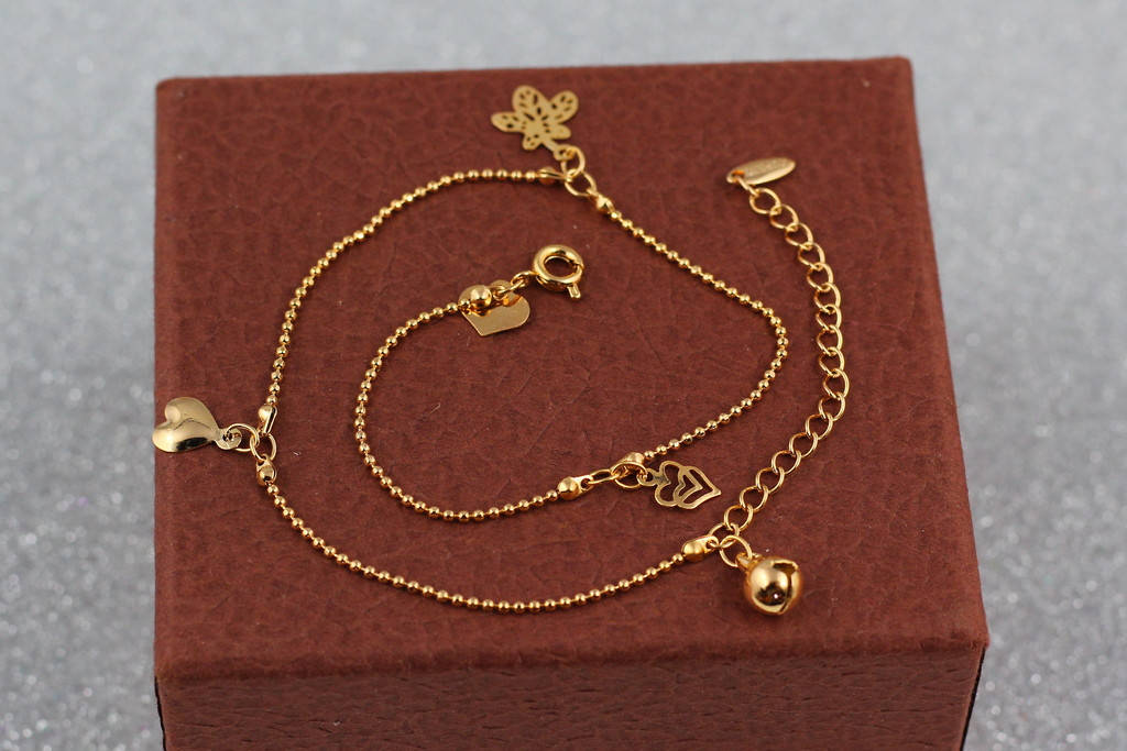 

Браслет Xuping Jewelry на ногу сердечко пика 24 см 1 мм добавка цепи 5 см золотистый