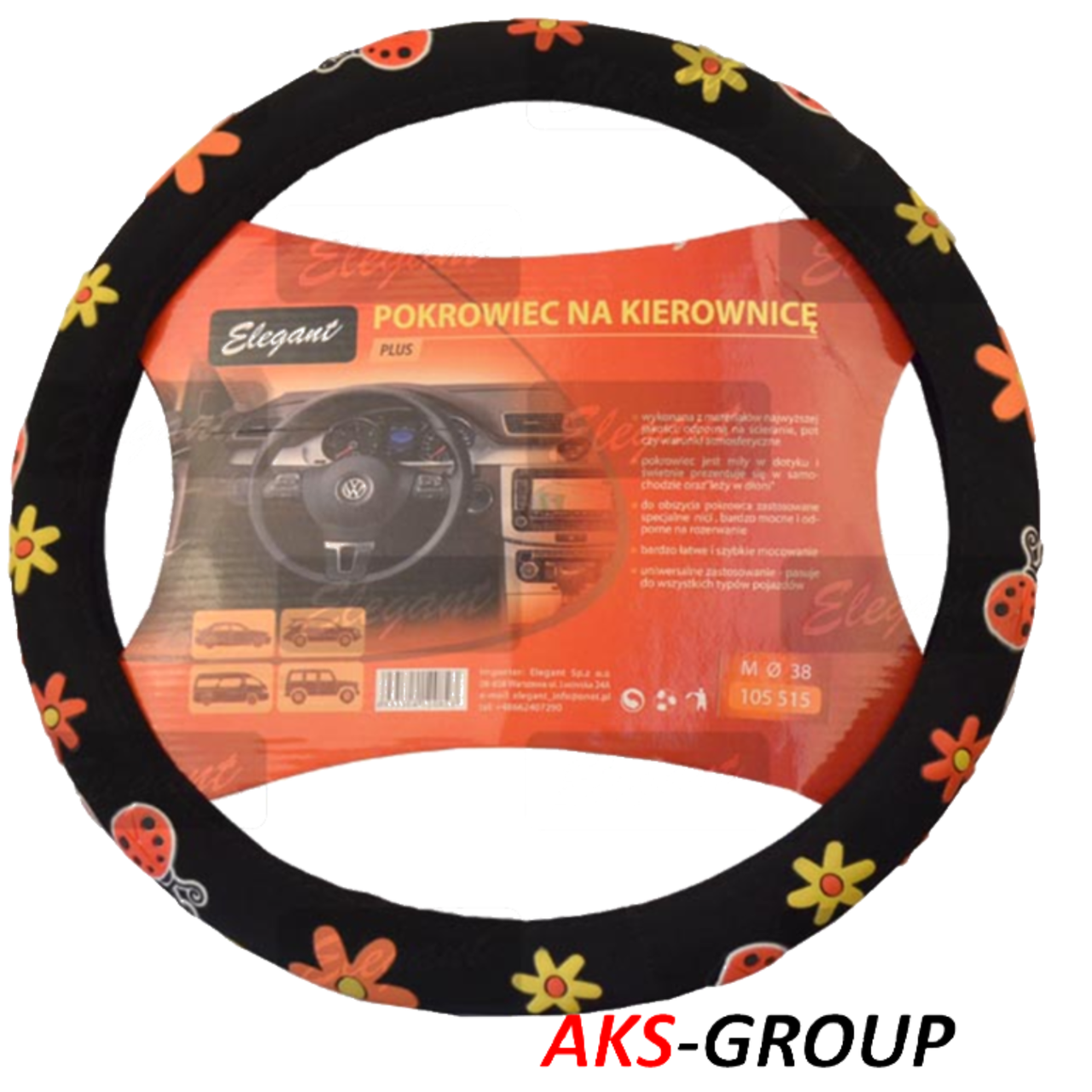 

Чехол на руль черный с цветами (beetle) размер М Elegant Plus EL 105515