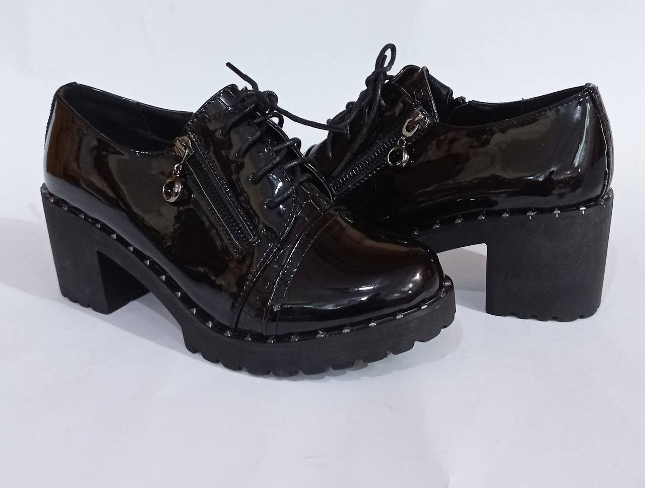 

Туфли женские черные,лаковые женские туфли удобный каблук, Черный