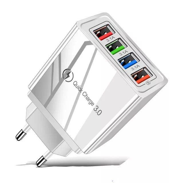 

Сетевое Зарядное Устройство - Блок Питания на 4-USB Порта для зарядки телефона, смартфона, планшета белый QC