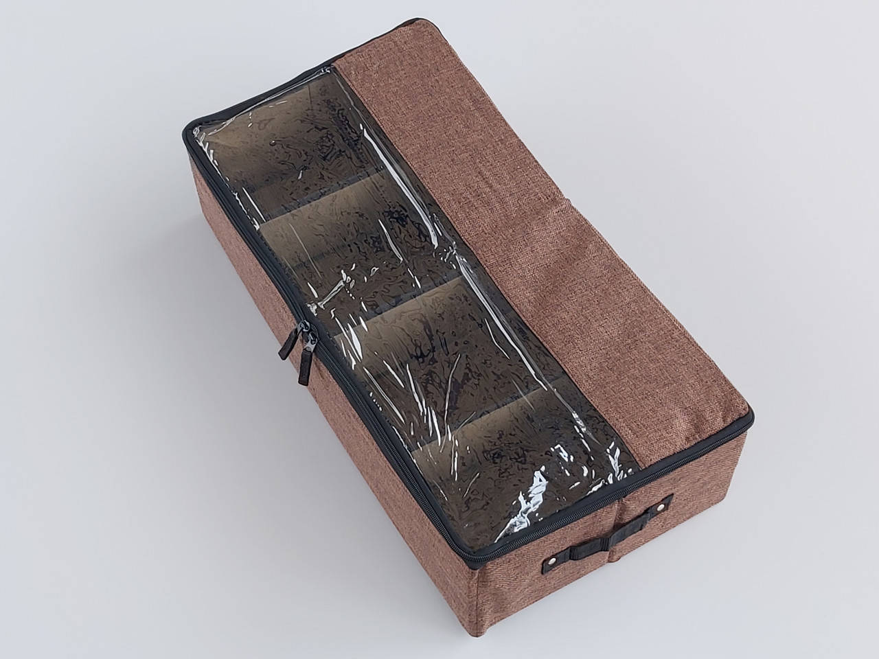 

Ш 60*Д 31*В 12 см. Органайзер на 4 отделения коричневого цвета для хранения обуви или небольших предметов, Коричневый