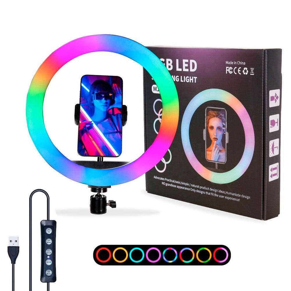 

Кольцевая лампа RGB 30 см с держателем под телефон / Студийный свет