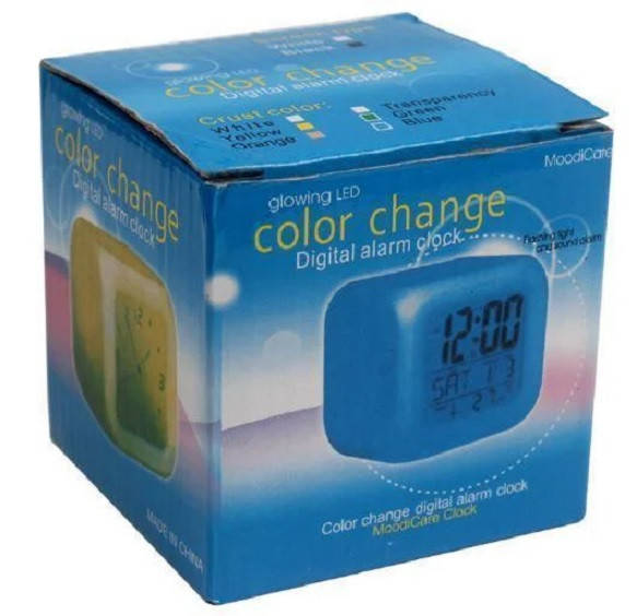 

Настольные часы хамелеон Куб Color change с термометром