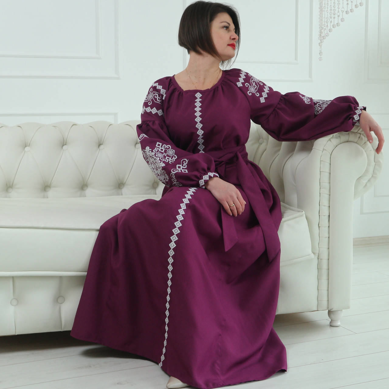 

Вышитое платье "Марианна" PJ-0036, Фиолетовый