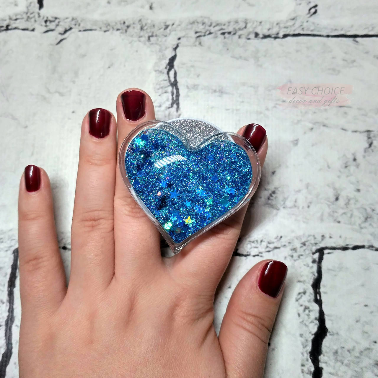 

Попсокет держатель для телефона Жидкие Блестки glitter, Сердце, голубой