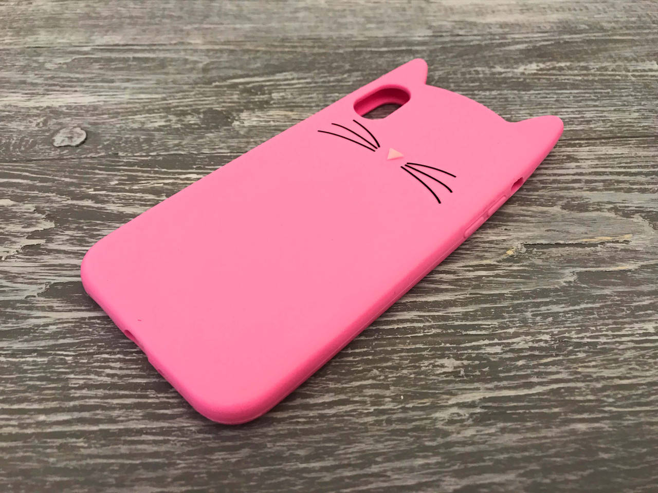 

Резиновый 3D чехол для Apple iPhone X Усики розовый