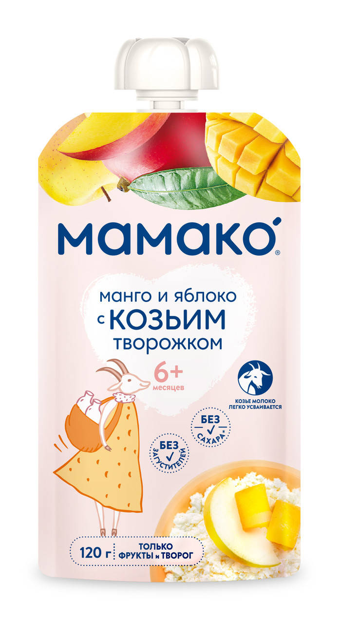 

Пюре детское "манго и яблоко с козьим творожком" Мамако, 120г
