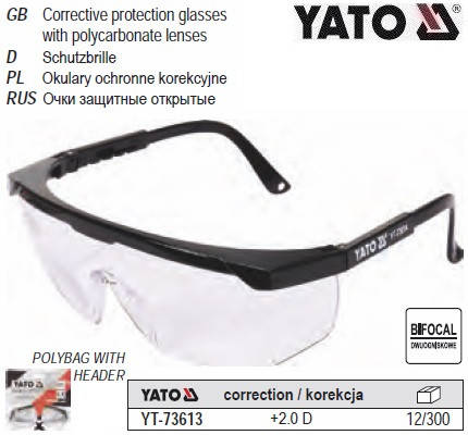 

Очки YATO Польша защитные открытые прозрачные корекция +2 диоптрии YT-73613