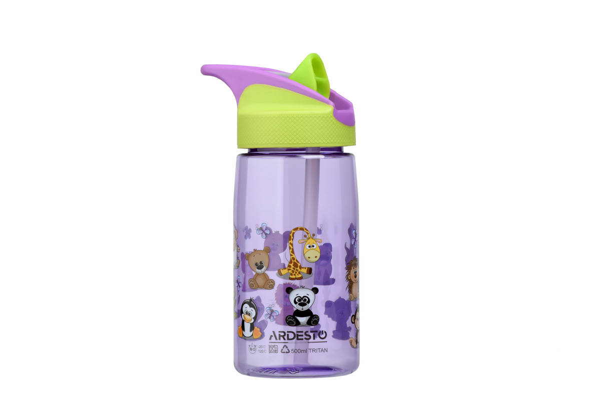 

Пляшка для води 500 мл дитяча Ardesto Funny animals зелена
