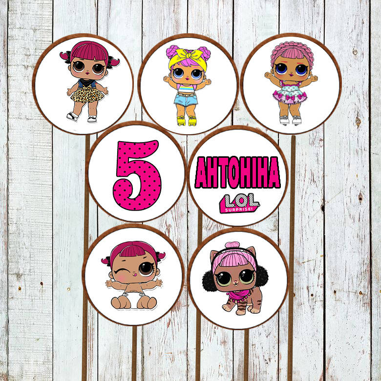 

Набор 10 пряники лол на палочке съедобные фигурки куколки для торта круглые