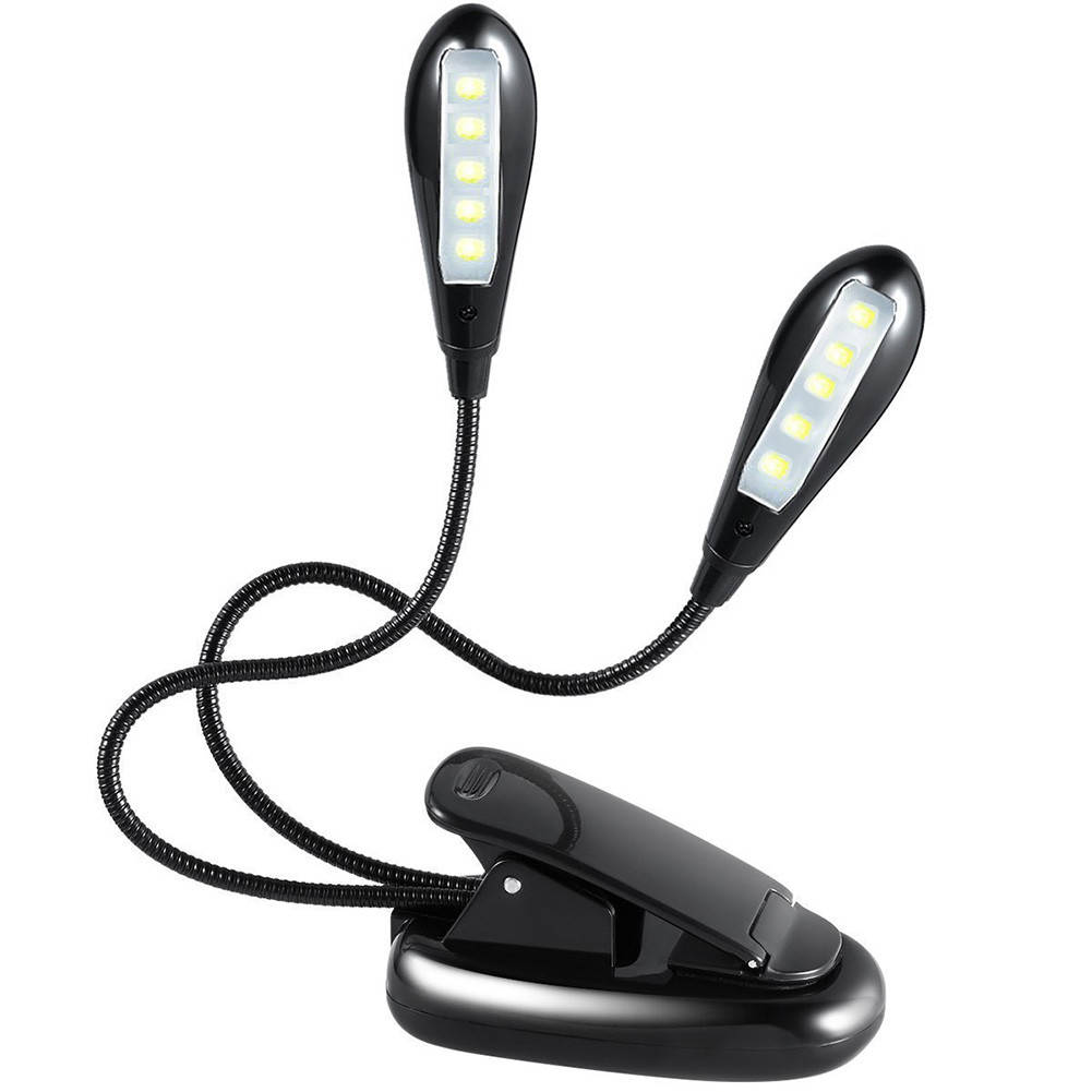 

Портативный светильник-лампа с клипсой 10 LED/диодов 2×5 LED черный