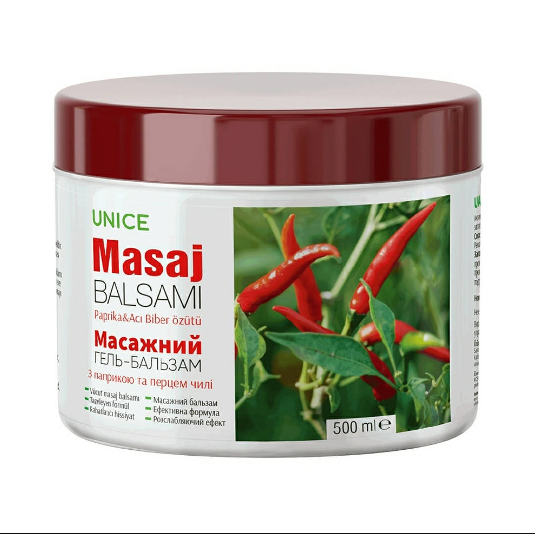 

Массажный гель-бальзам Unice с паприкой, перцем чили и кофеином, 500 мл