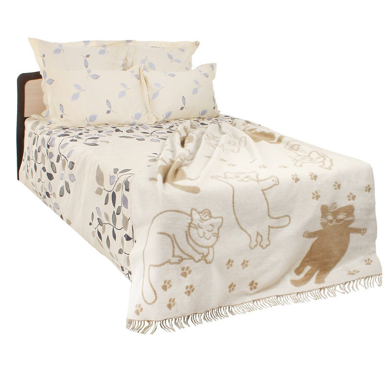 

Плед жаккардовый шерстяной Vladi Cats бело-бежевый 140х200