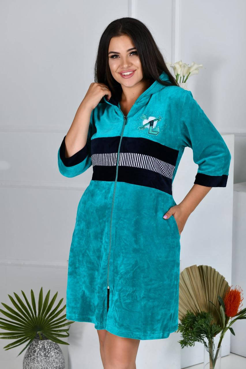 

Модный Велюровый халат женский на замке с капюшоном 48-54 р ,доставка Укрпочта,НП,Джастин