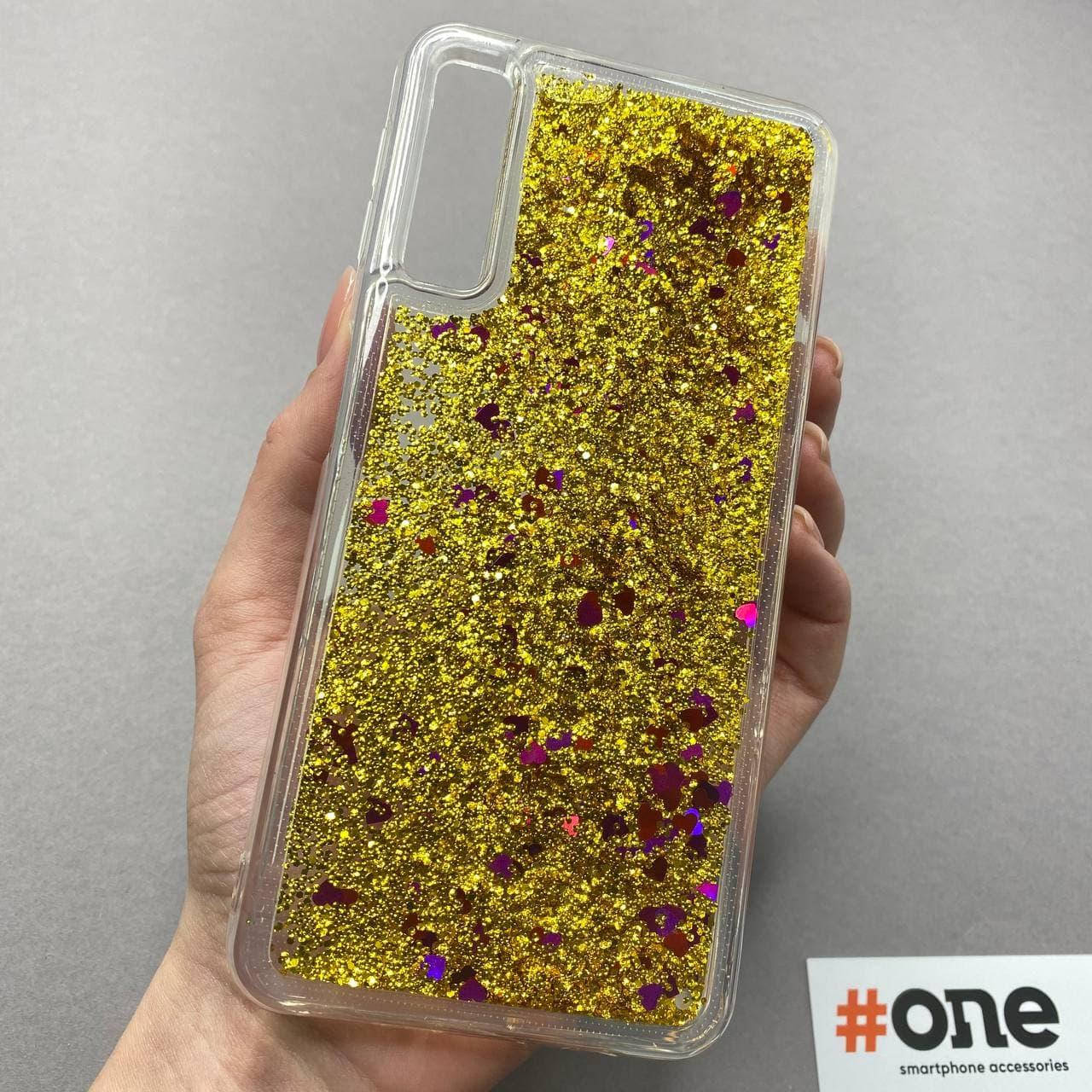 

Чехол для Samsung Galaxy A7 2018 A750 с жидкостью с сердечками с блестками чехол на самсунг а750 золотой HRT