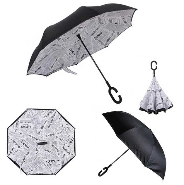 

Ветрозащитный зонт Up-Brella (Зонт обратного сложения), белая газета, Белый