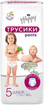 

Подгузники-трусики детские Happy junior 11-18 кг 40 шт