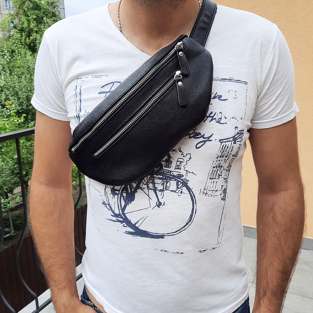 

Сумка-бананка поясная кожаная Handycover Нортон черная глянцевая, Черный