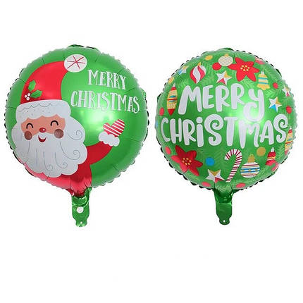 Новорічна кулька кругла двостороння Merry Christmas 45см (18") | Зелений | Новий рік, фото 1
