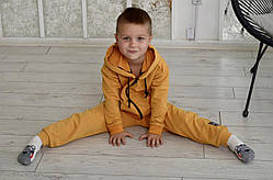 Дитячий спортивний костюм для хлопчика толстовка та штани з матеріалу двонитка гірчичного кольору р. 104-170