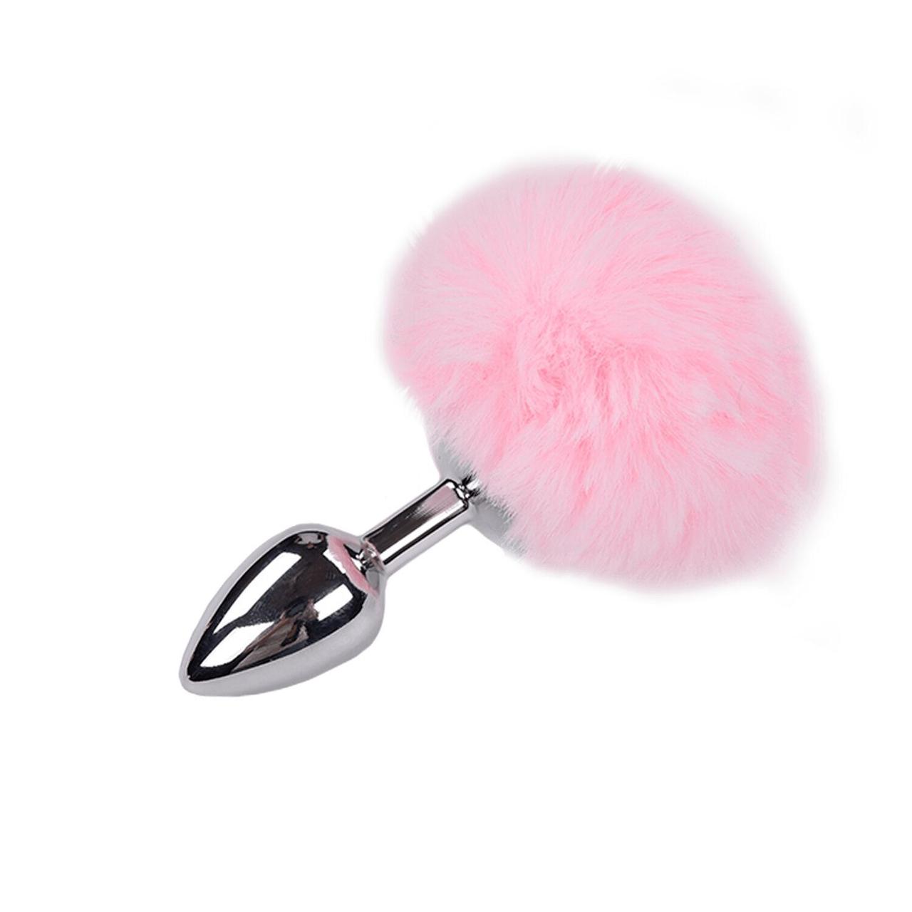 Металева анальна пробка Крихітний хвостик Alive Fluffy Plug S Pink (м'ята упаковка!!) Puls69
