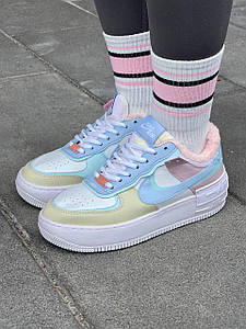 Зимові Жіночі Кросівки Nike Air Force 1 Shadow White Glacier Blue Ghost Fur(Хутро)36-37-38-39-40