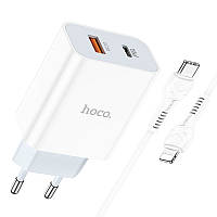 Зарядний пристрій HOCO C97A PD 20W QC3.0 1Type-C 1USB 3.0A кабель Type-C to lightning білий