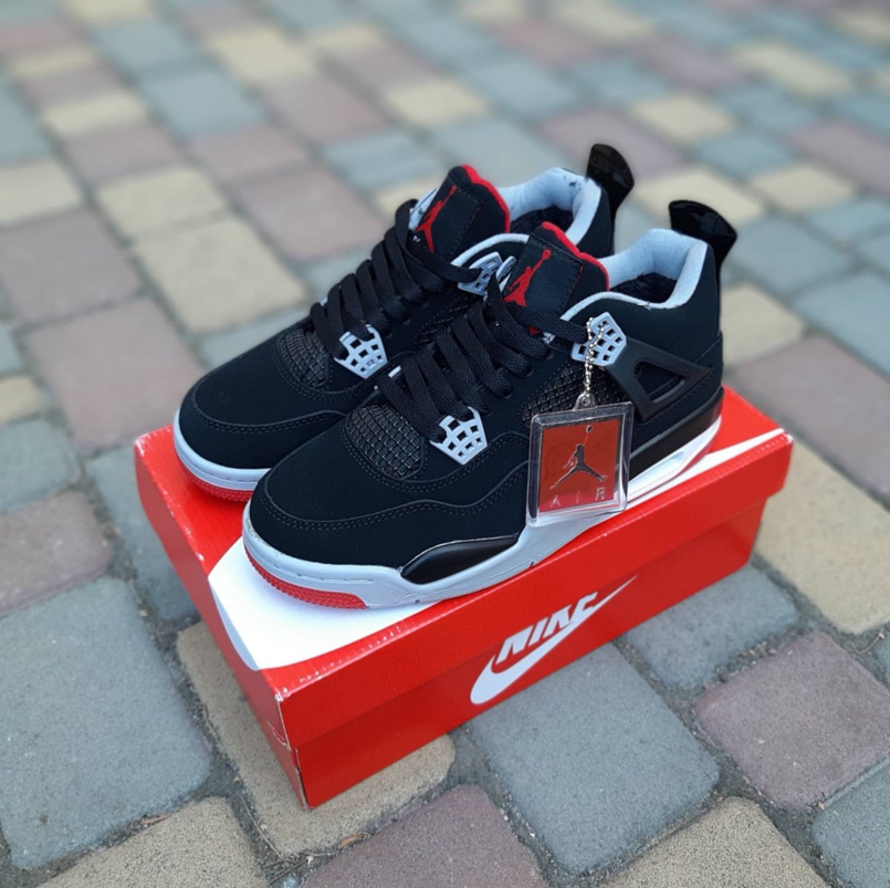 Зимние с мехом Nike Air Jordan 4 Winter Black Red мужские кроссовки Найк Джордан черные с красным 41 - 45 41 - фото 1 - id-p1990711471