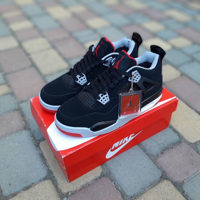 Зимние с мехом Nike Air Jordan 4 Winter Black Red мужские кроссовки Найк Джордан черные с красным 41 - 45 43 - фото 1 - id-p1990711472