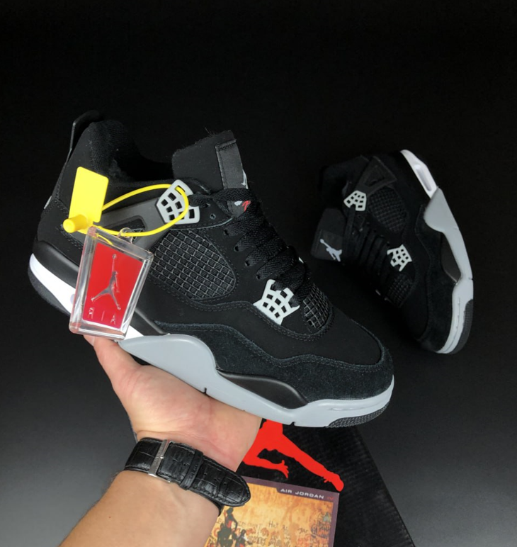 Зимние с мехом Nike Air Jordan 4 Winter Black Grey мужские кроссовки Найк Джордан черные с серым 41 - 45 - фото 1 - id-p1978842800