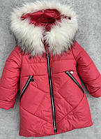 Дитяче зимове пальто для дівчинки в червоному кольорі, розміри 104 -122