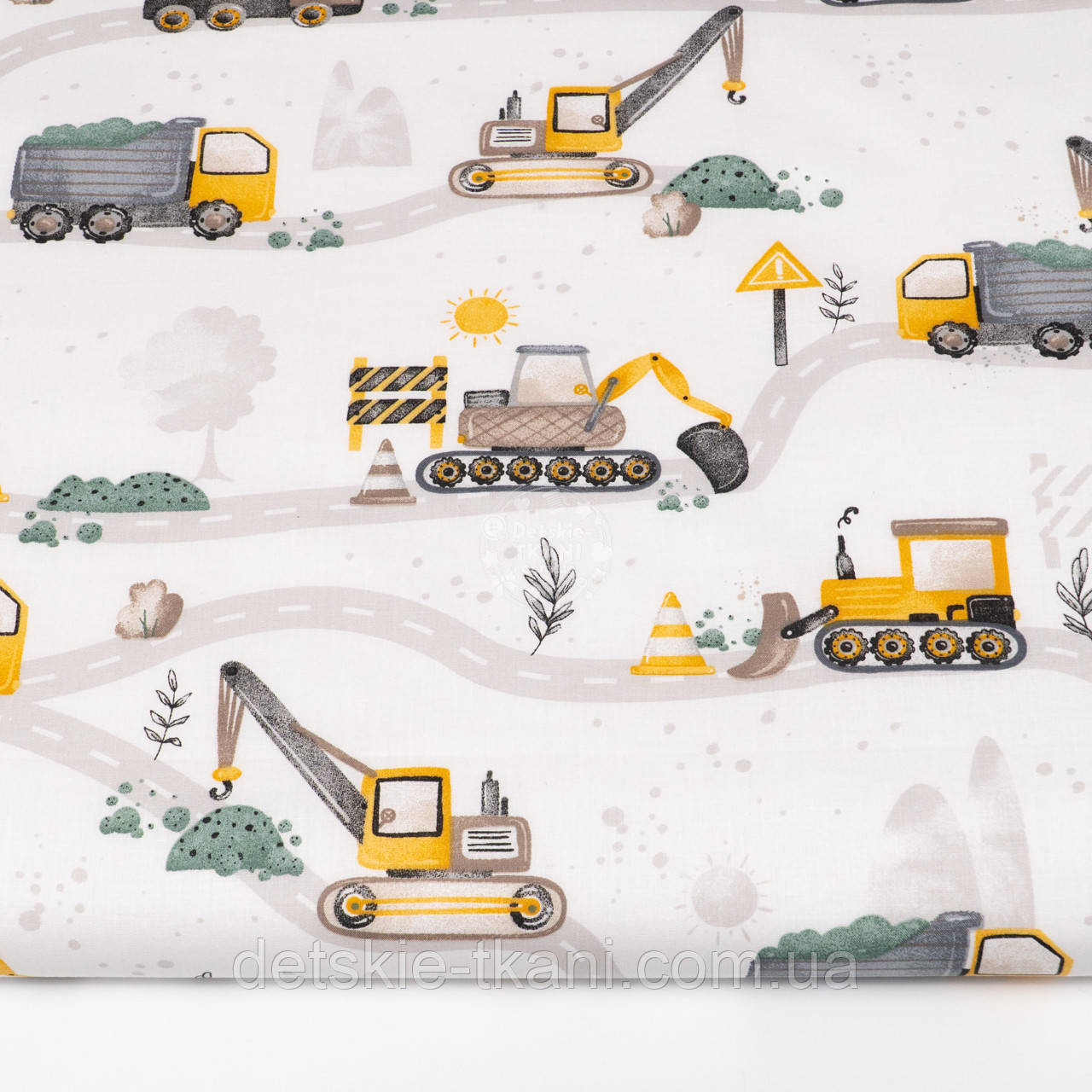 Бязь "Жовті будівельні машини на дорогах" №4821, фото 1