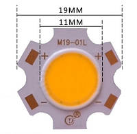 Диод Bridgelux LED COB Chip 19мм круглый Diode DC 8-10V 3W 300mA (теплый белый свет)