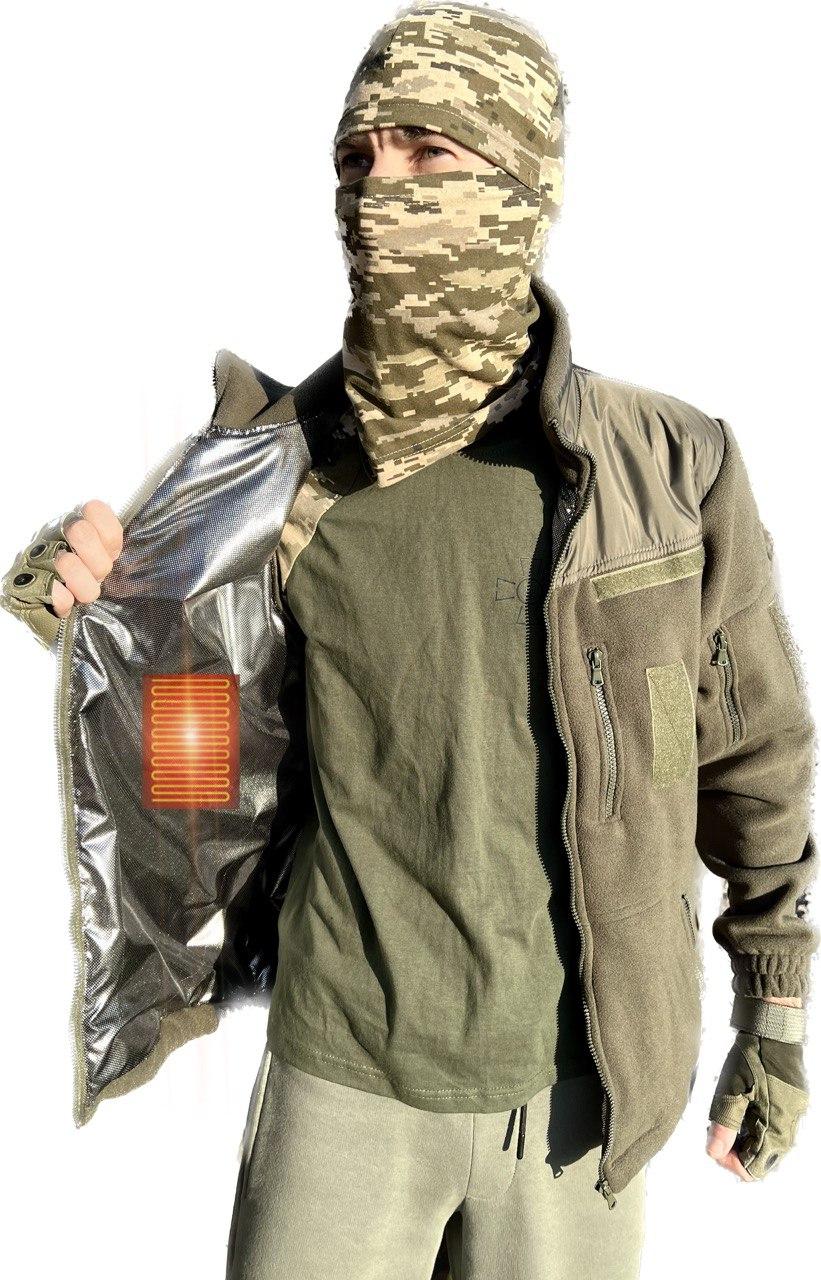 Флісова кофта з підігрівом від PowerBank та термо-підкладкою Omni Heat. Фліска військова армійська Хакі 48-56, фото 1