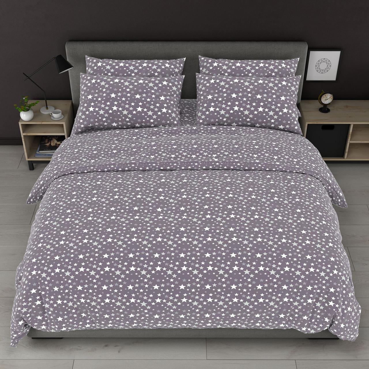 Постільна білизна Королева Ночі (Фланель) | Полуторний комплект | 50х70 | Зірки на сіро-фіолетовому, фото 1