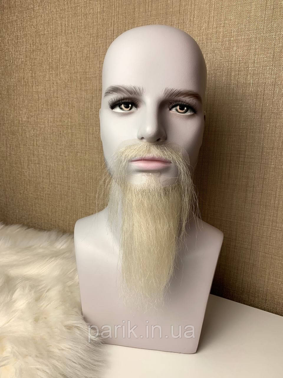 Борода та вуса реалістичні білі — накладка на сітці сивого кольору осяг, сива борода старого, діда морозу