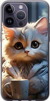 Чехол на iPhone 14 Pro Max White cat из силикона FCh_0001141