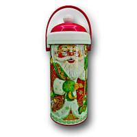 Новорічний тубус для подарунків та цукерок середній "Дід Мороз та ведмежа" Ø 87 h 205 мм новорічна упаковка