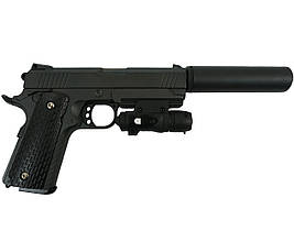 Страйкбольный пістолет Galaxy G25А (Colt 1911 Rail) з ЛЦУ і глушником