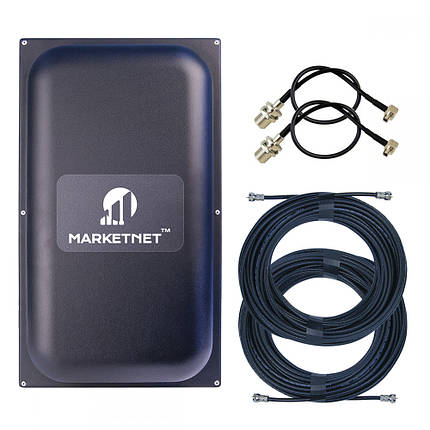Підсилювальна панельна 4G антена MARKETNET Maxi MIMO 2х22dBi 800/900/1800/2100/2600 МГц з адаптером та кабелем, фото 1