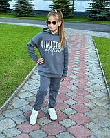 Теплый спортивный костюм на девочку, рост от 116 до 134 см (худи + штаны) цвет: серый
