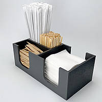 Органайзер барний на 4 комірки, компактний організатор для серветок, цукру, паличок у кав'ярні, графітовий